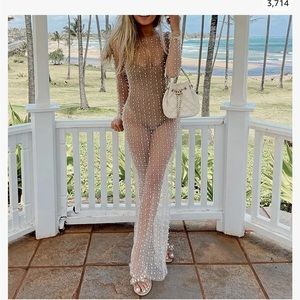 Sheer Mesh Pearl Rhinestone Dress